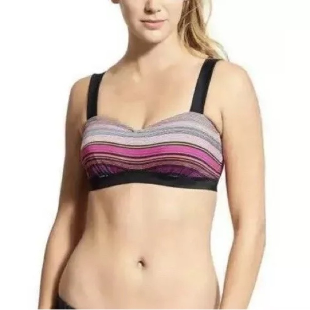 Athleta Capri Stripe Pura Bikini Top Underwire Black Coral Yellow 32B/C Swim